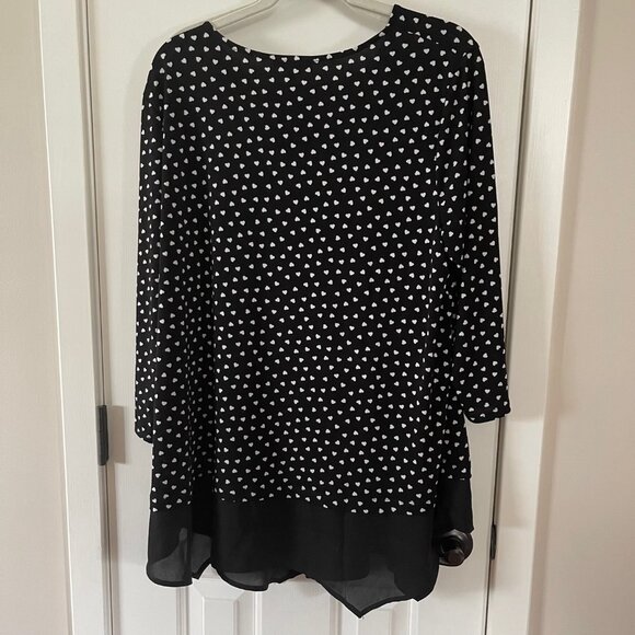 New Adrianna Papell Plus Black and Ivory Heart Print Blouse Size 3X - Picture 10 of 16